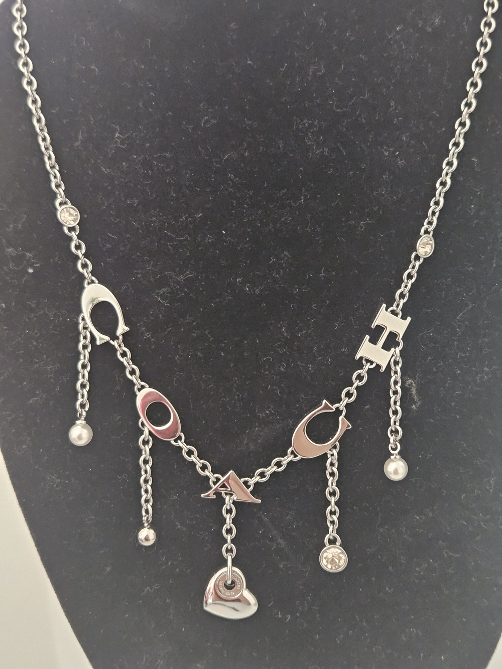 Coach Silver-Tone Heart & Charm Drop Necklace - Picture 2 of 4